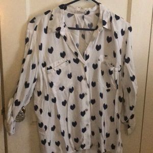 White blouse with blue hearts